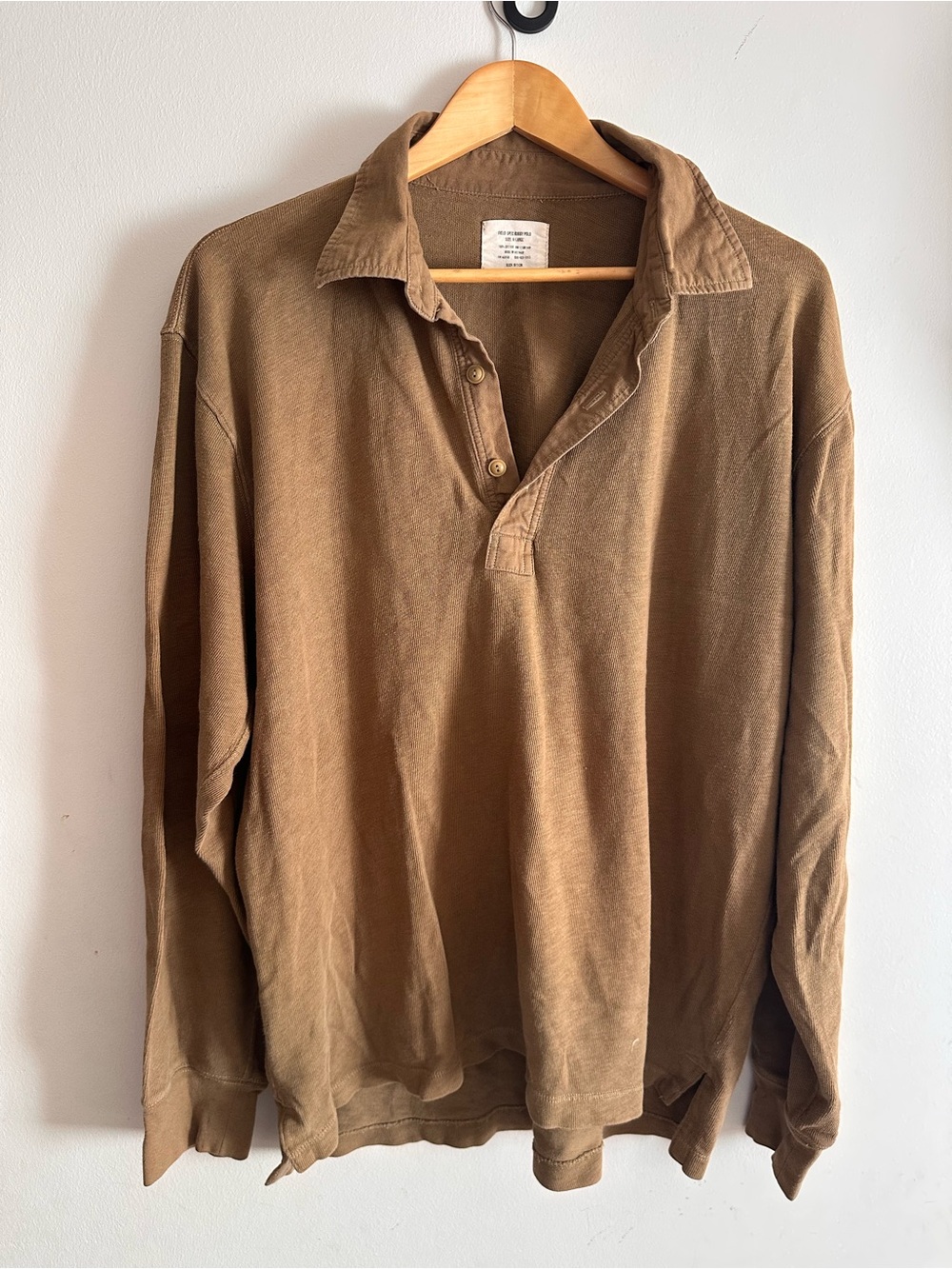Buck Mason Field-Spec Rugby Polo Brown Cotton Long Sleeve Men’s Extra Large